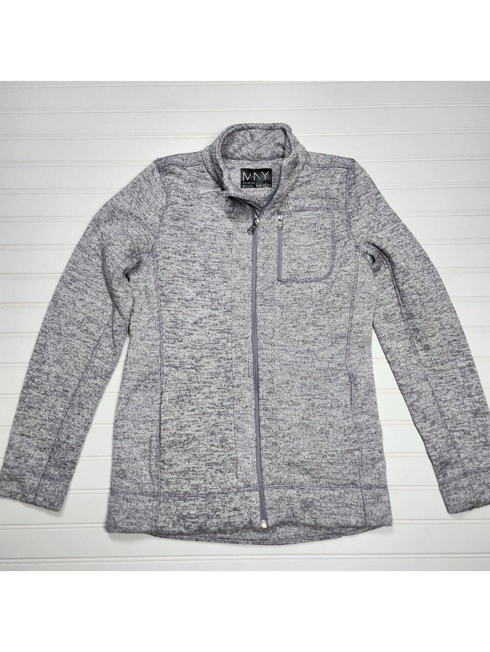 MNY Sport Soho Full Zip Jacket Heathered Knit Mock Neck Gray Size Small